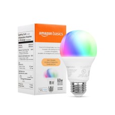 Amazon Basics Smart A19 LED Light Bulb, 2.4 GHz Wi-Fi, 7.5W (Equivalent to 60W) 800LM, Works with Alexa Only, 1-Pack, Multicolor