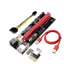 PC PCE164P-N05 VER 009S RED EXPRESS RISER CARD 1X TO 16X USB 3.0 DATA CABLE SATA TO 6PIN IDE MOLEX POWER SUPPLY FOR BTC MINER MACHINE