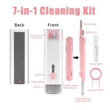 7-in-1 Electronics Cleaner Kit Computer Keyboard Earphone Dust Cleaning Brush Tool for Earbud Cell Phone Laptop Camera - Pink