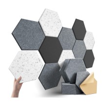 12 Pack Sound Proof Foam Panels 12" X 10" X 0.4" - Acoustic Panels with Self-adhesive, Flame Retardant, Stylish Hexagonal Design, Great to Reduce Noise and Eliminate Echoes - White/Grey/Black